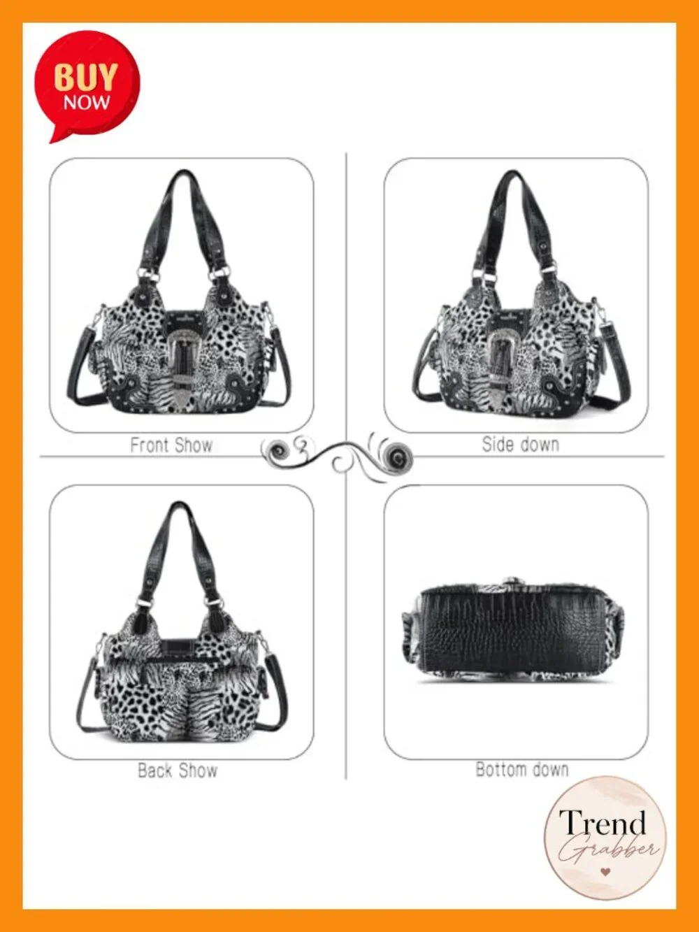 Vegan Leather Hobo Bag Women Handbag Metal Studs Shoulder Crossbody